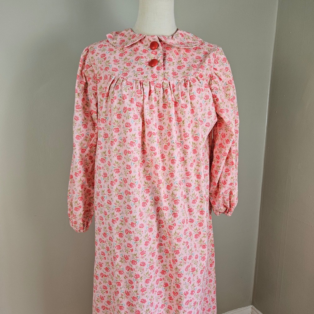 Handmade Long Nightgown Sz S? Pink Floral Long Sleeve Retro Granny Core PJs
